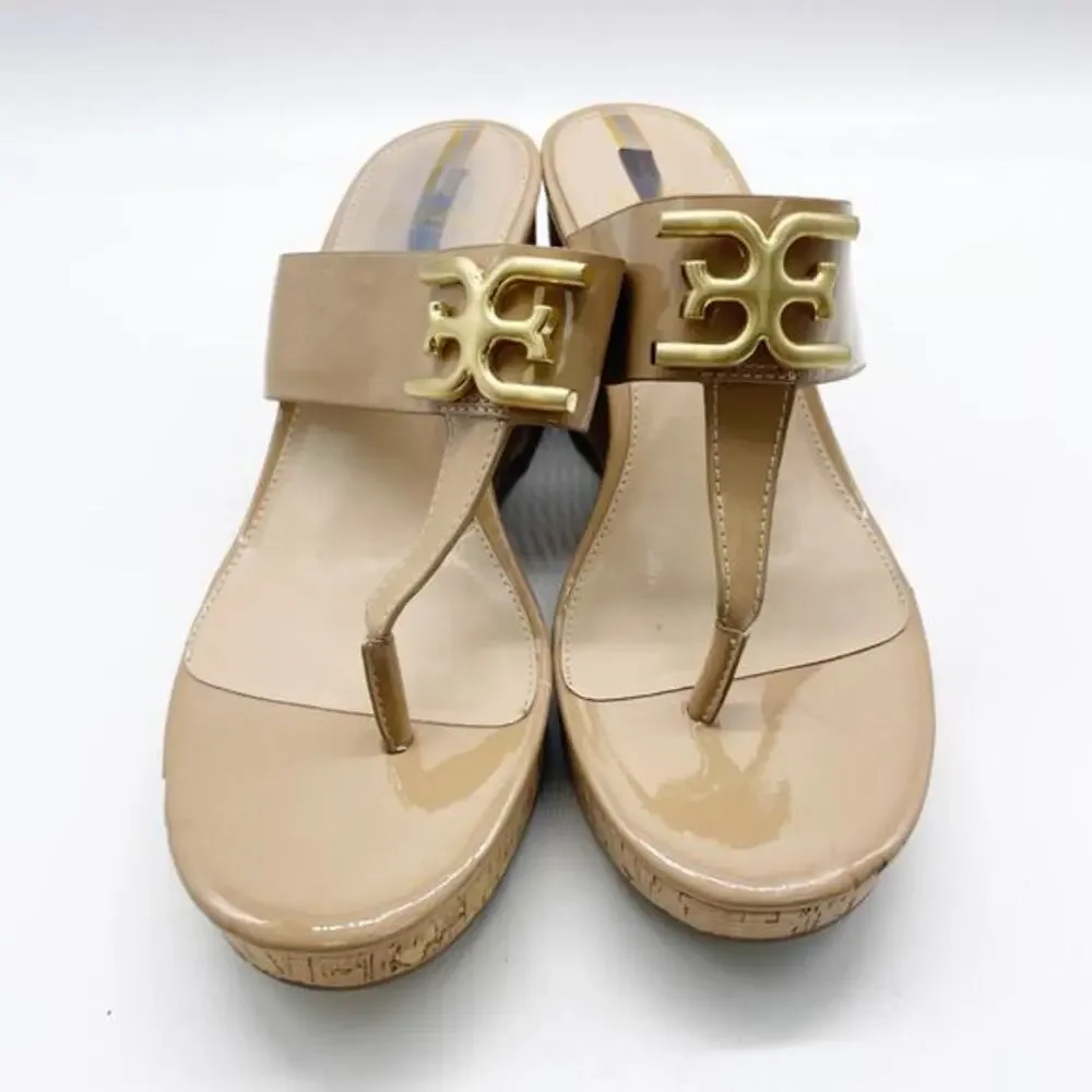 Sam Edelman‎ Women's Yardlie Emblem Platform Wedge Sandals Beige Size 8.5M
